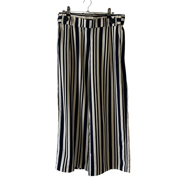 Women's Zara TRF Collection Navy & White Striped Cropped Wide-Leg Pant Size M - Picture 2 of 10